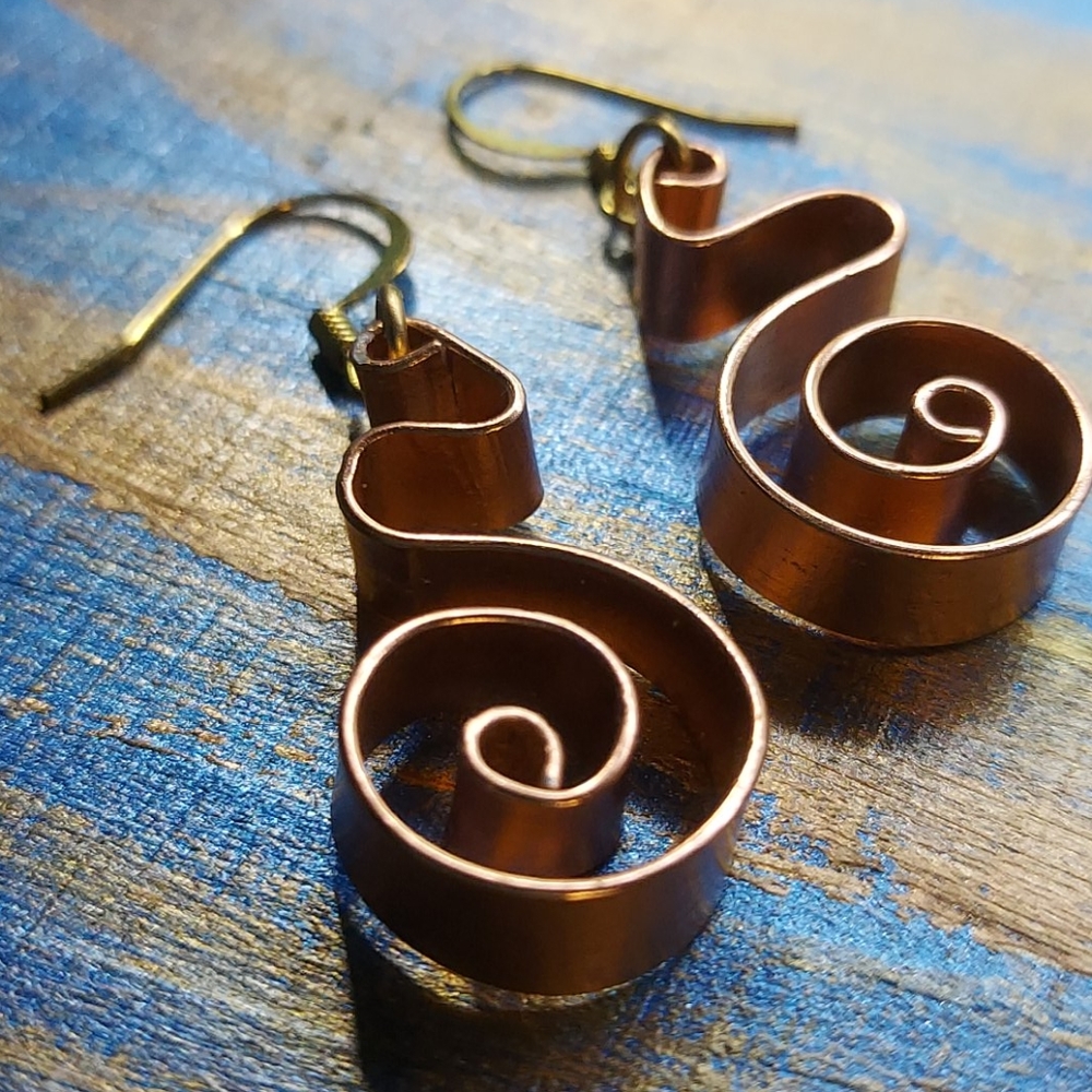 Wavy & Spiral Wire Hearts Copper Earrings 😍 Handm